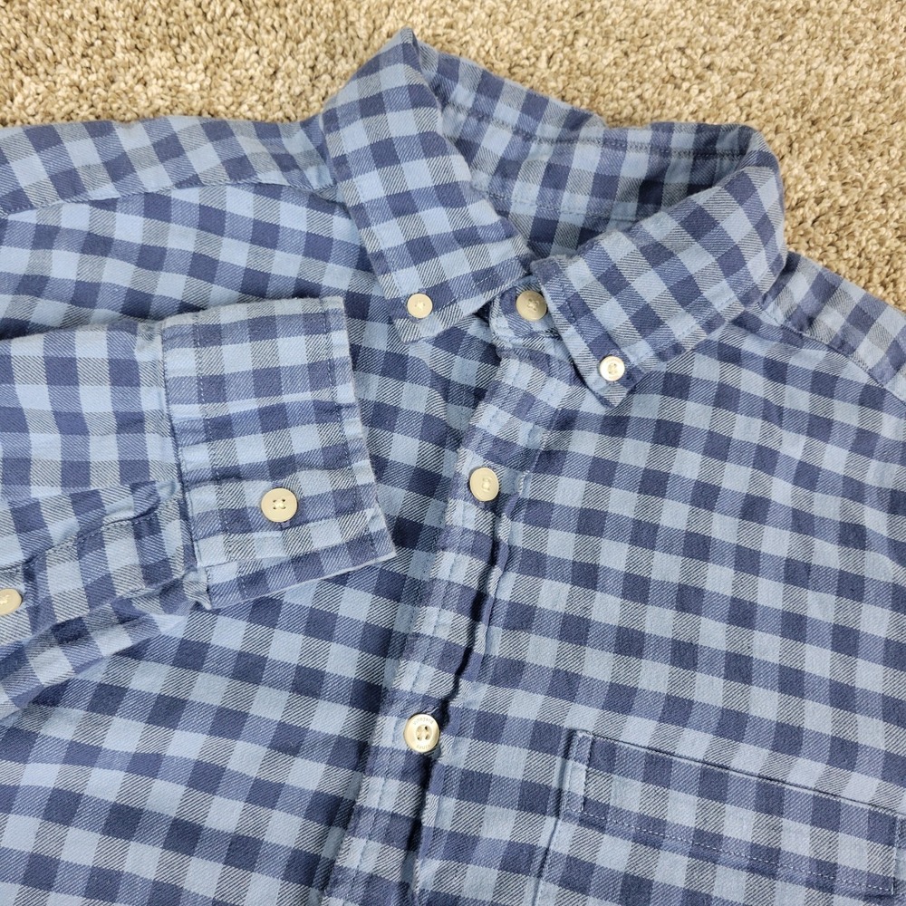 Vineyard Vines Classic Fit Mens Small Blue Check Button Down LS Linen Blend